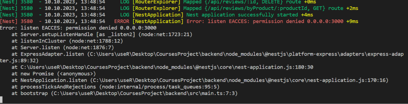 Error: listen EACCES: permission denied
0.0.0.0:3000