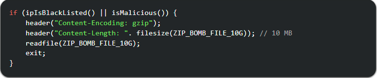 A code snippet generating a zip bomb Zip bomb code snippet
