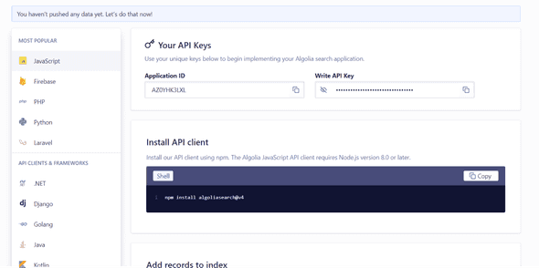 Algolia Dashboard